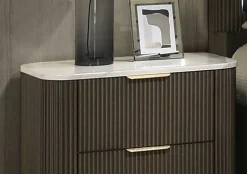 Contemporary Reeded Marble Top Two Drawer Nightstand with Plinth Base