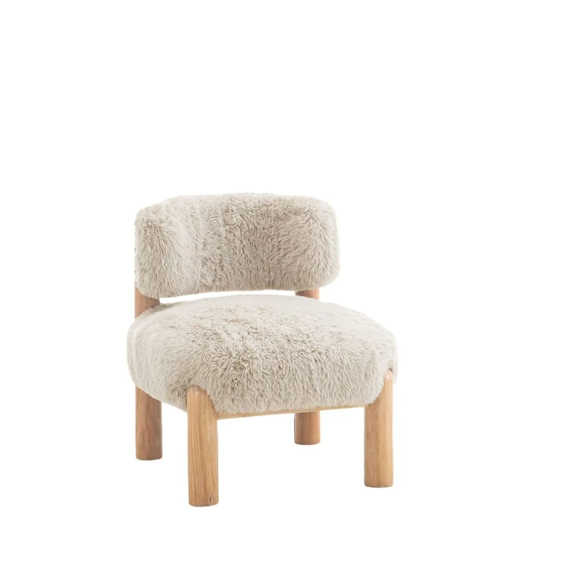 Contemporary Style Accent Chair Curved Backrest Wooden Legs Fur Fabric Taupe Finish Primary Living Room