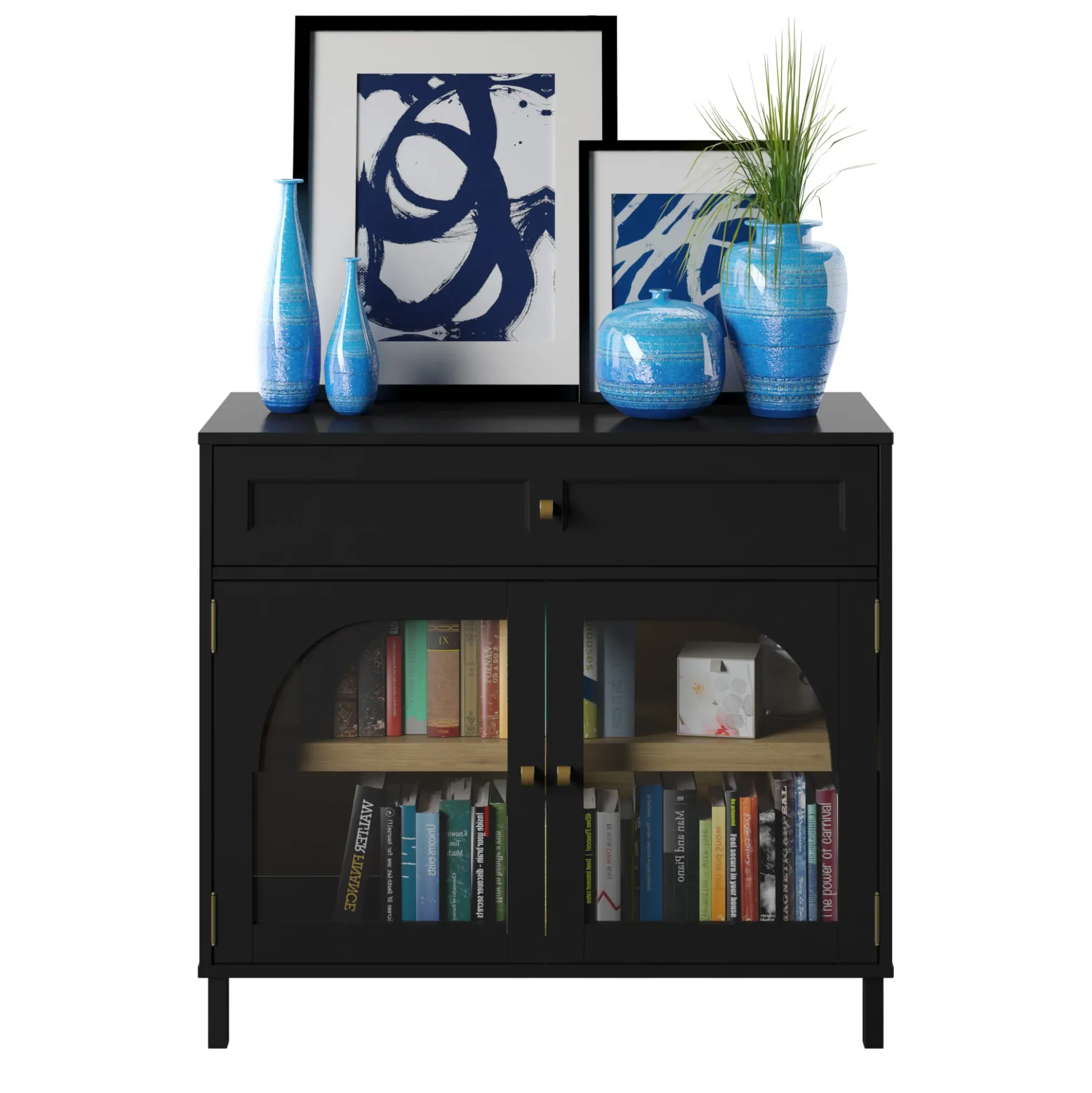 Contemporary Two‑Tone Accent Cabinet with Glass‑Doors