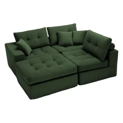 Corduroy Corner Chaise L-Shaped Sectional Sofa Bed with High-Density Sponge