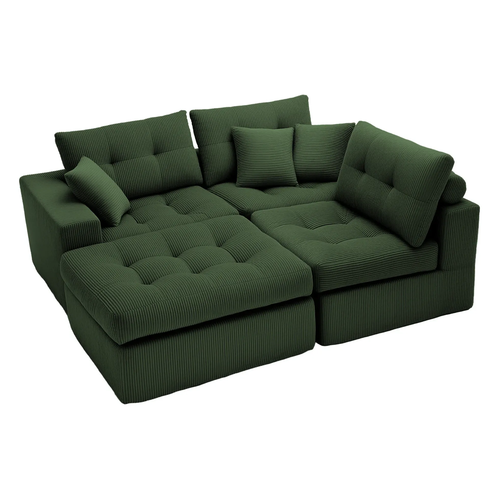 Corduroy Corner Chaise L-Shaped Sectional Sofa Bed with High-Density Sponge