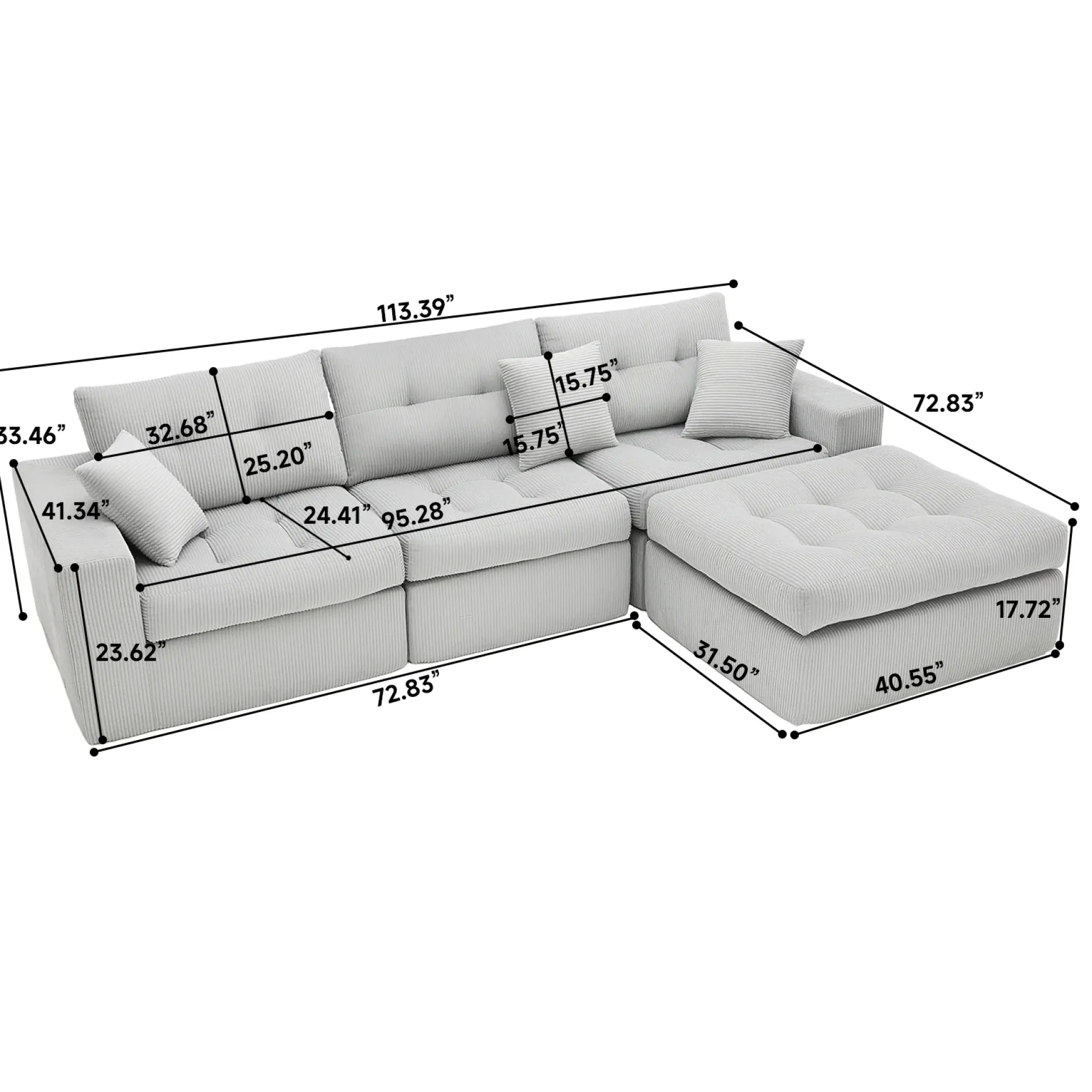 Corduroy Corner Chaise L-Shaped Sectional Sofa Bed with High-Density Sponge