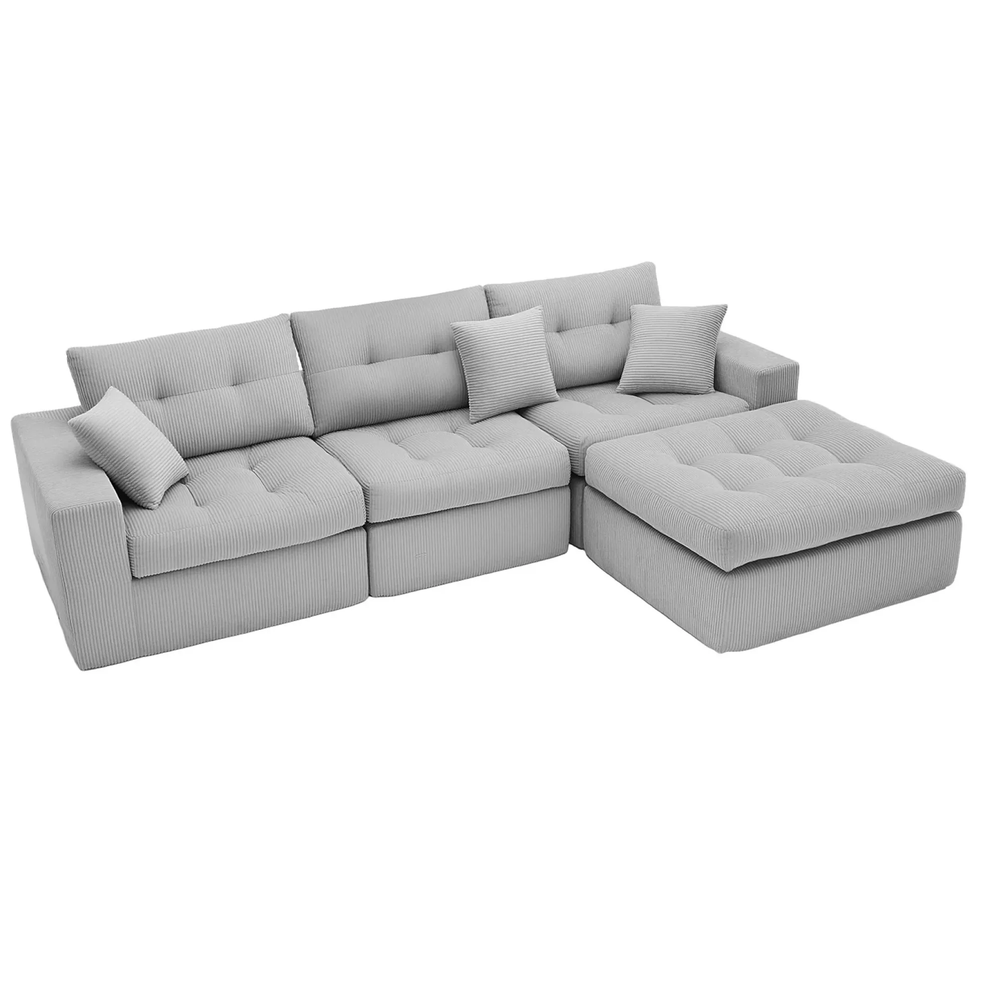 Corduroy Corner Chaise L-Shaped Sectional Sofa Bed with High-Density Sponge