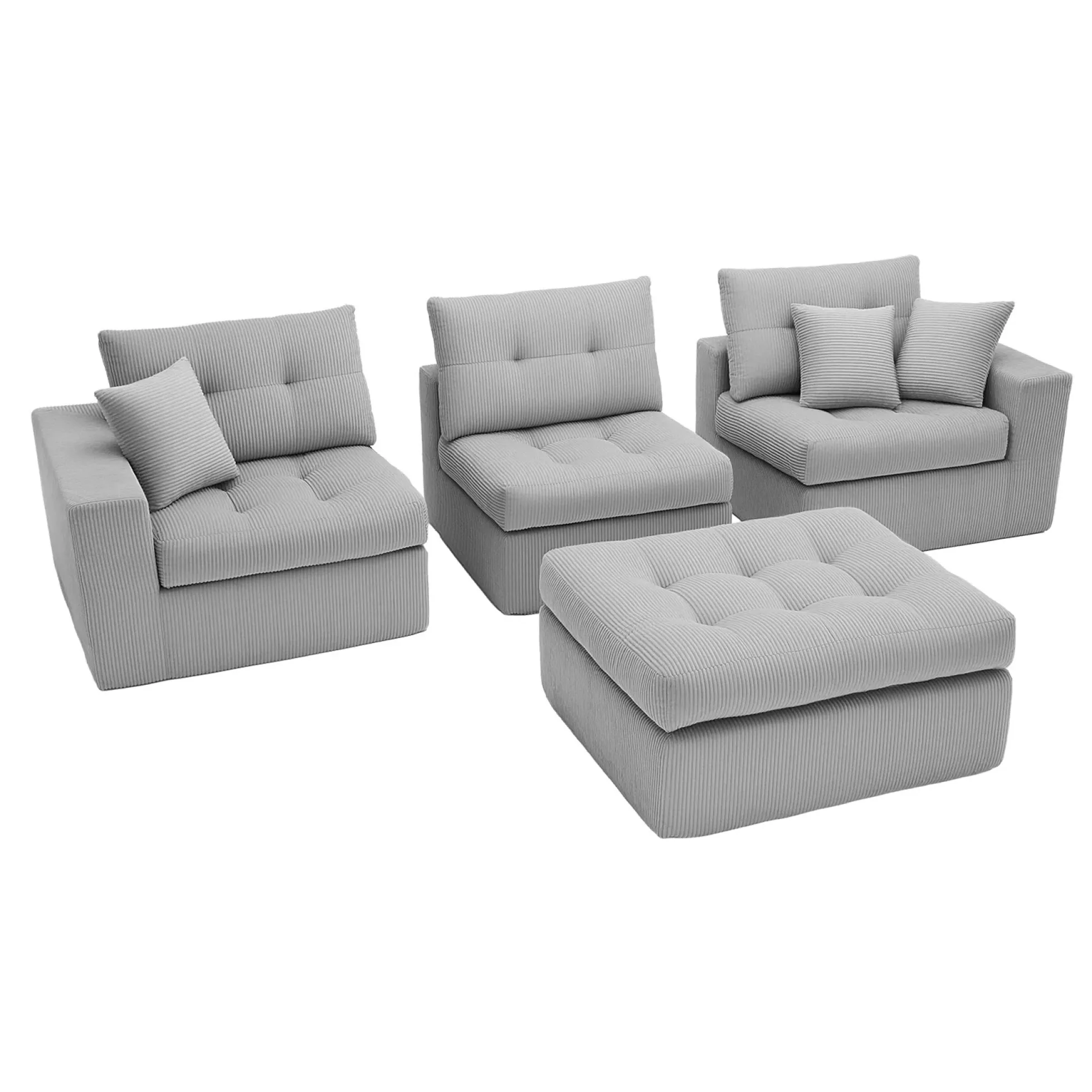 Corduroy Corner Chaise L-Shaped Sectional Sofa Bed with High-Density Sponge
