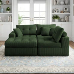 Corduroy Corner Chaise L-Shaped Sectional Sofa Bed with High-Density Sponge