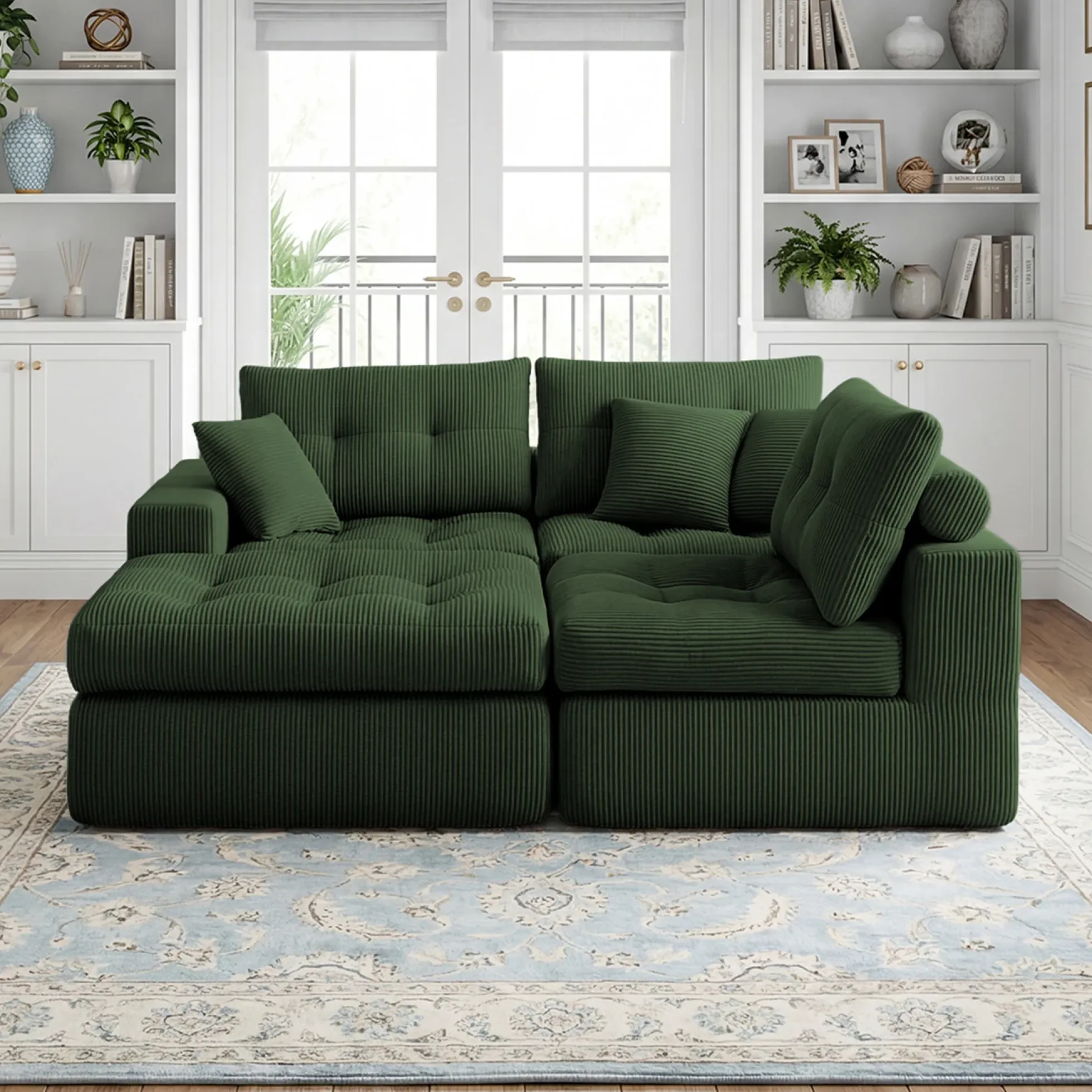 Corduroy Corner Chaise L-Shaped Sectional Sofa Bed with High-Density Sponge