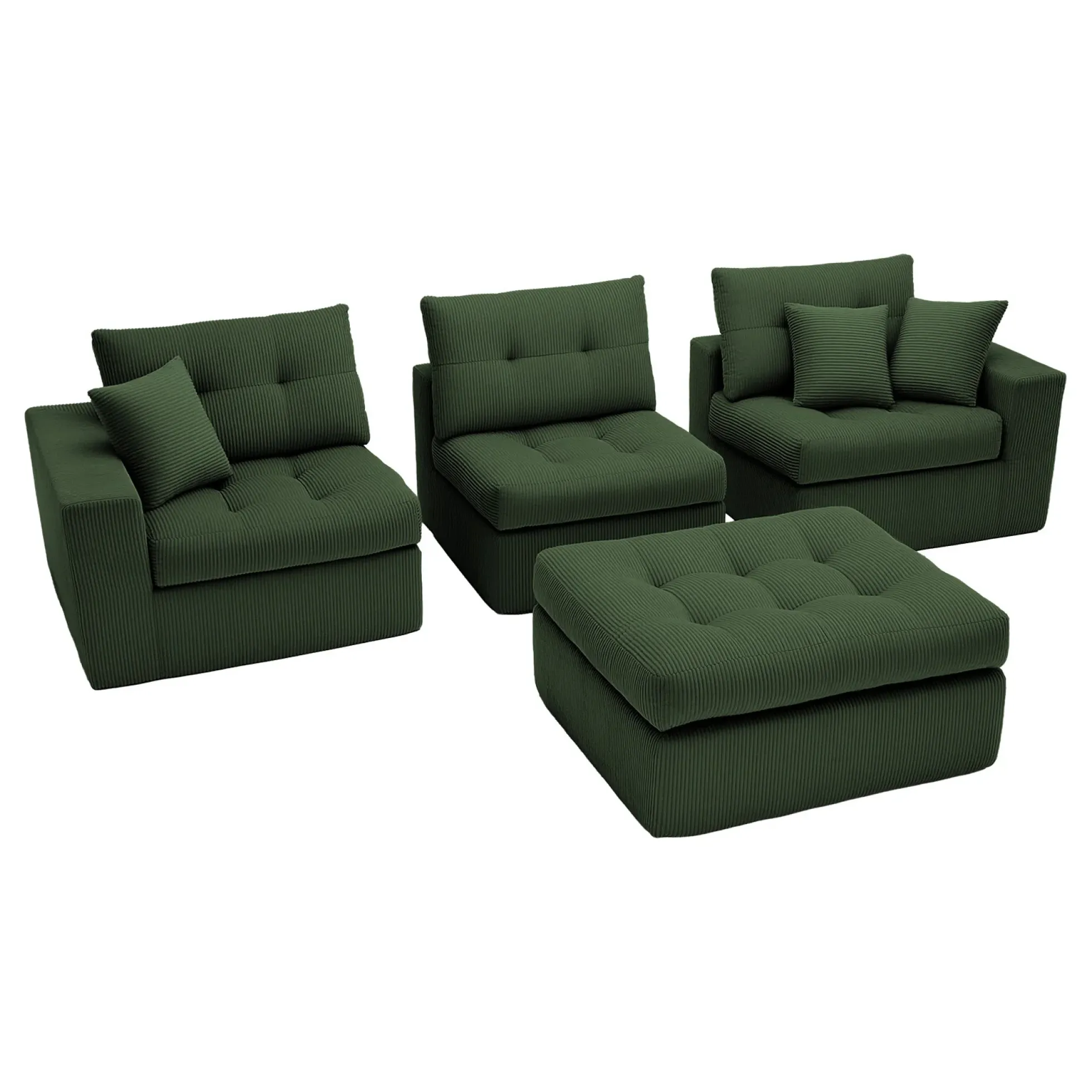 Corduroy Corner Chaise L-Shaped Sectional Sofa Bed with High-Density Sponge