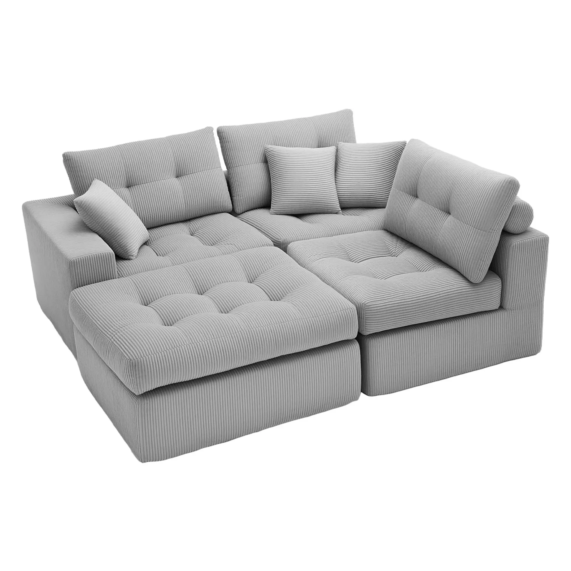 Corduroy Corner Chaise L-Shaped Sectional Sofa Bed with High-Density Sponge