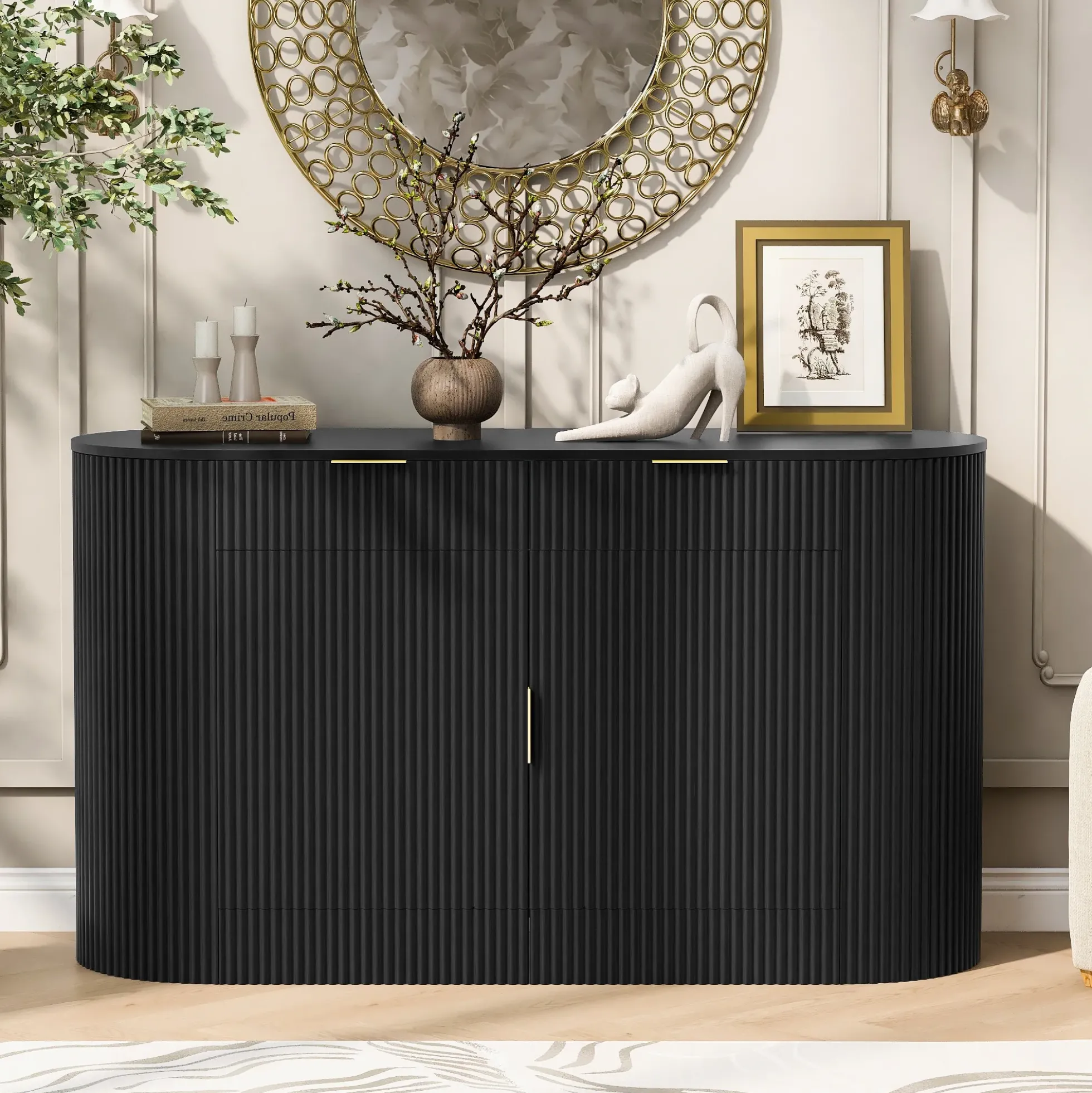 Curve Design Fluted Accent Cabinet Storage - Sideboard / TV Stand
