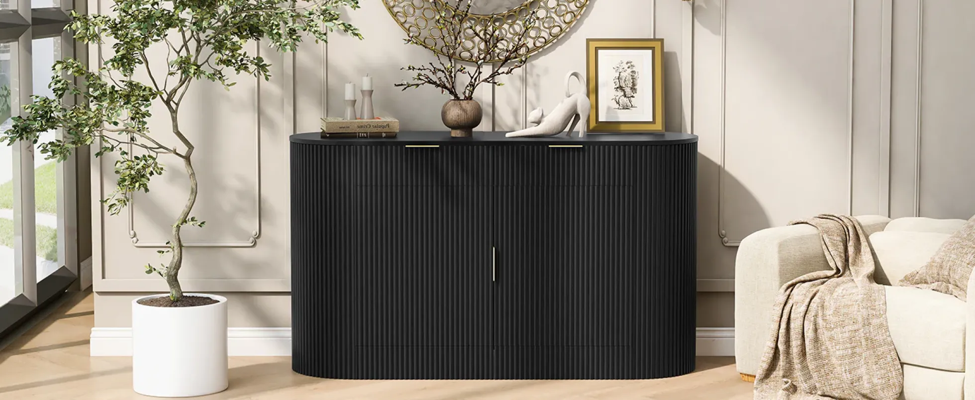 Curve Design Fluted Accent Cabinet Storage - Sideboard / TV Stand