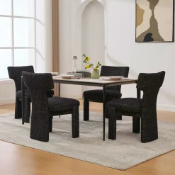 Curve Design Wide Modern Upholstered Chenille Dining Chair Set of 4