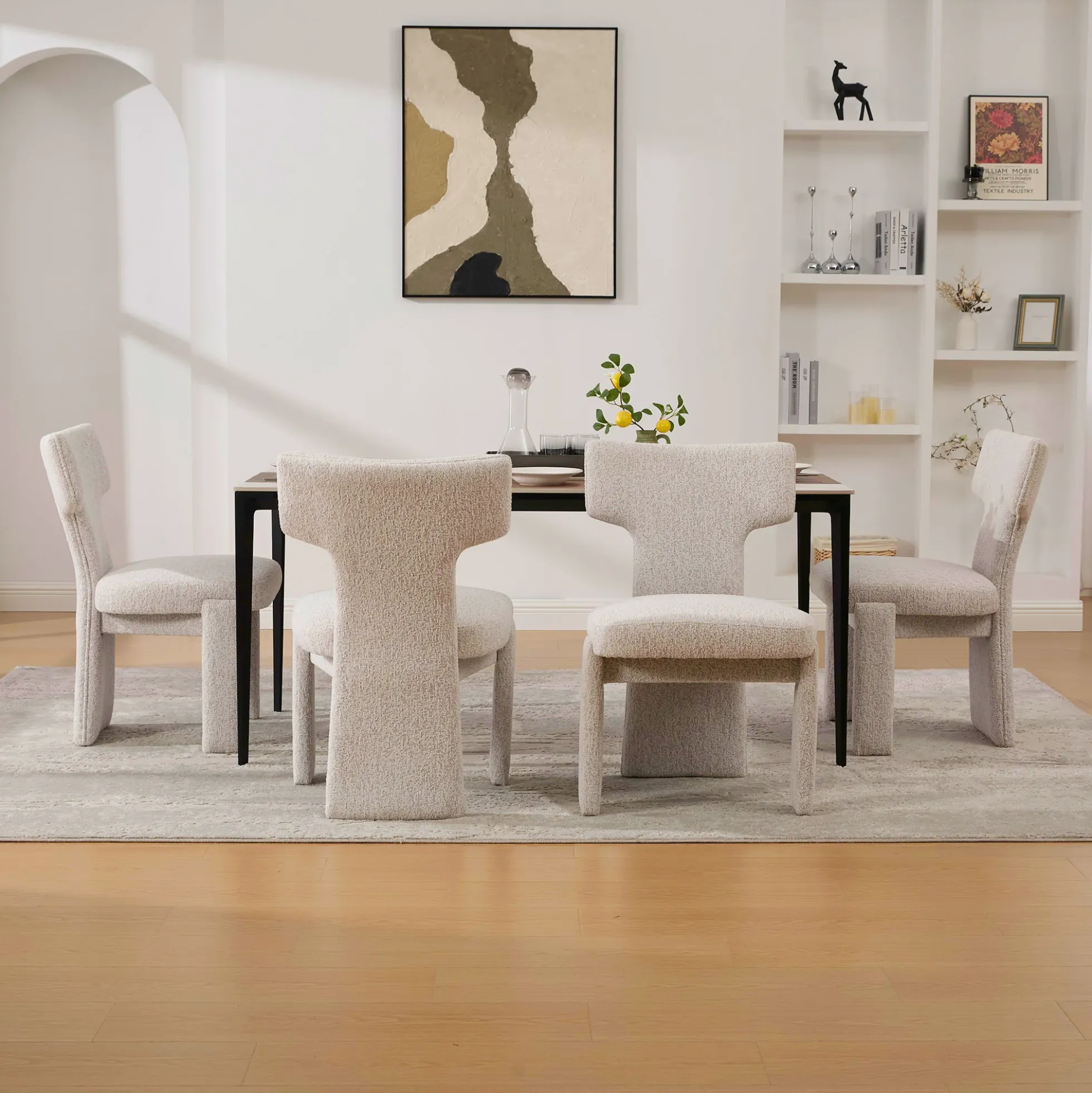 Curve Design Wide Modern Upholstered Chenille Dining Chair Set of 4