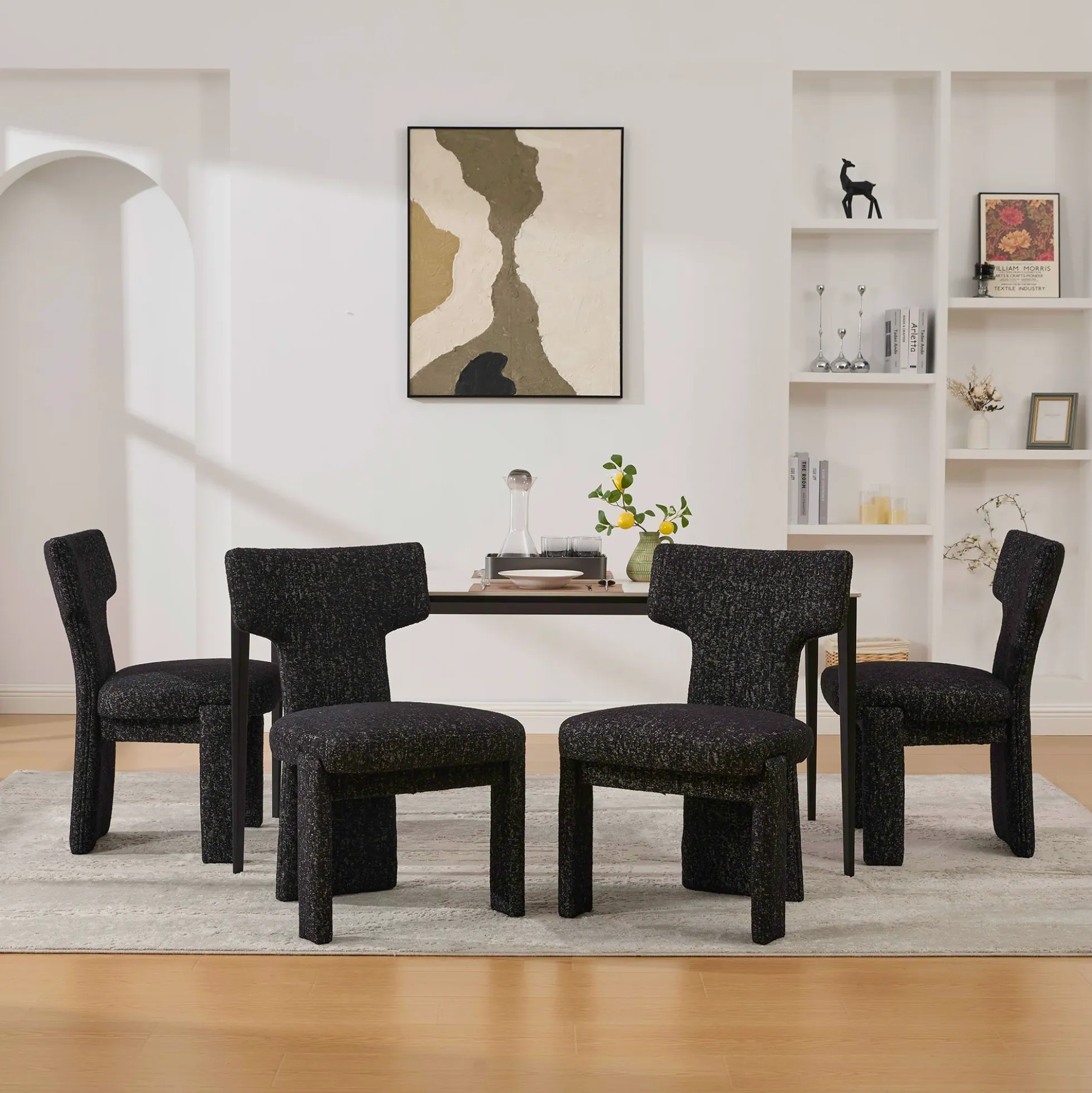 Curve Design Wide Modern Upholstered Chenille Dining Chair Set of 4