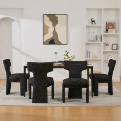 Curve Design Wide Modern Upholstered Chenille Dining Chair Set of 4