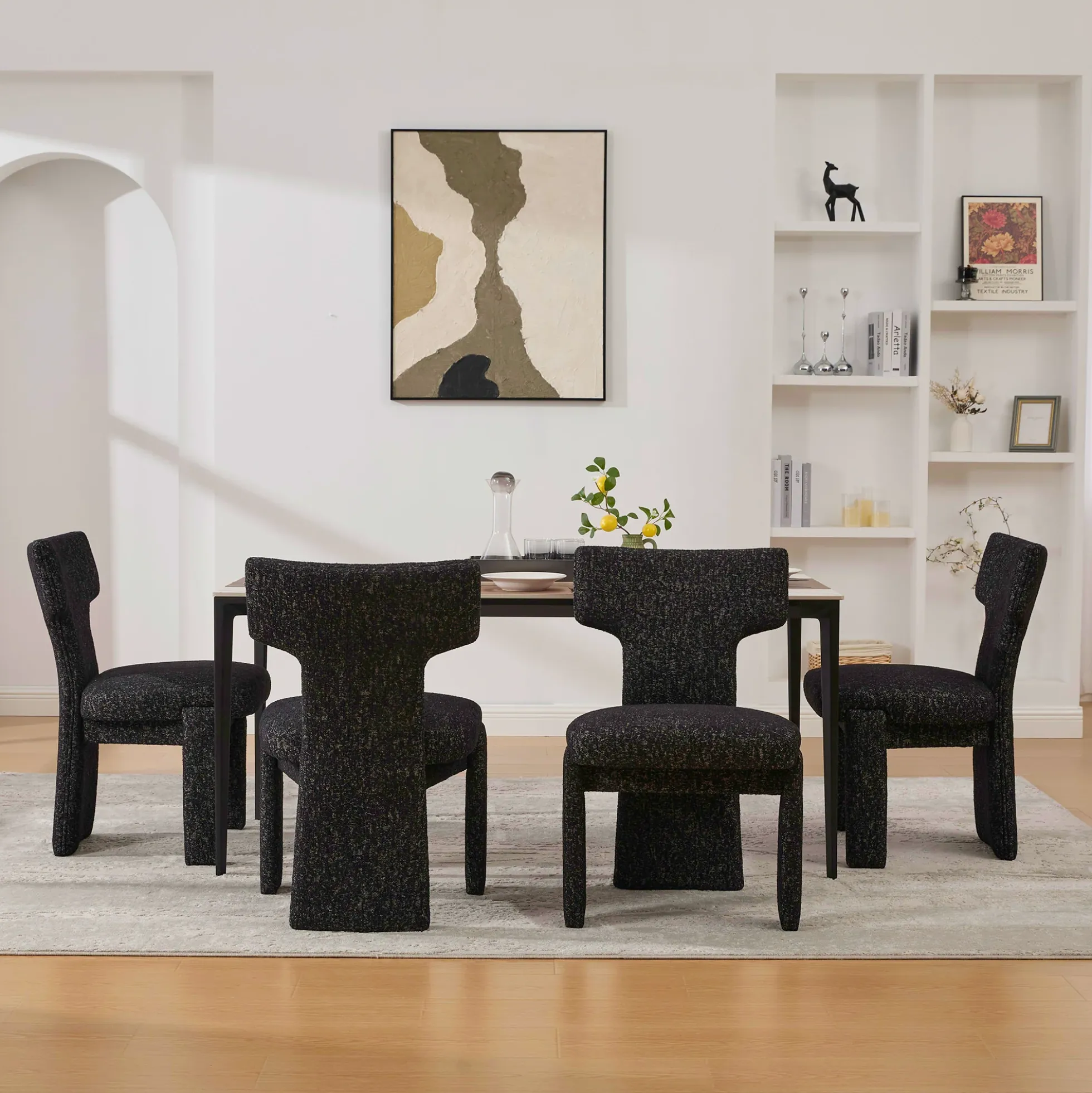 Curve Design Wide Modern Upholstered Chenille Dining Chair Set of 4