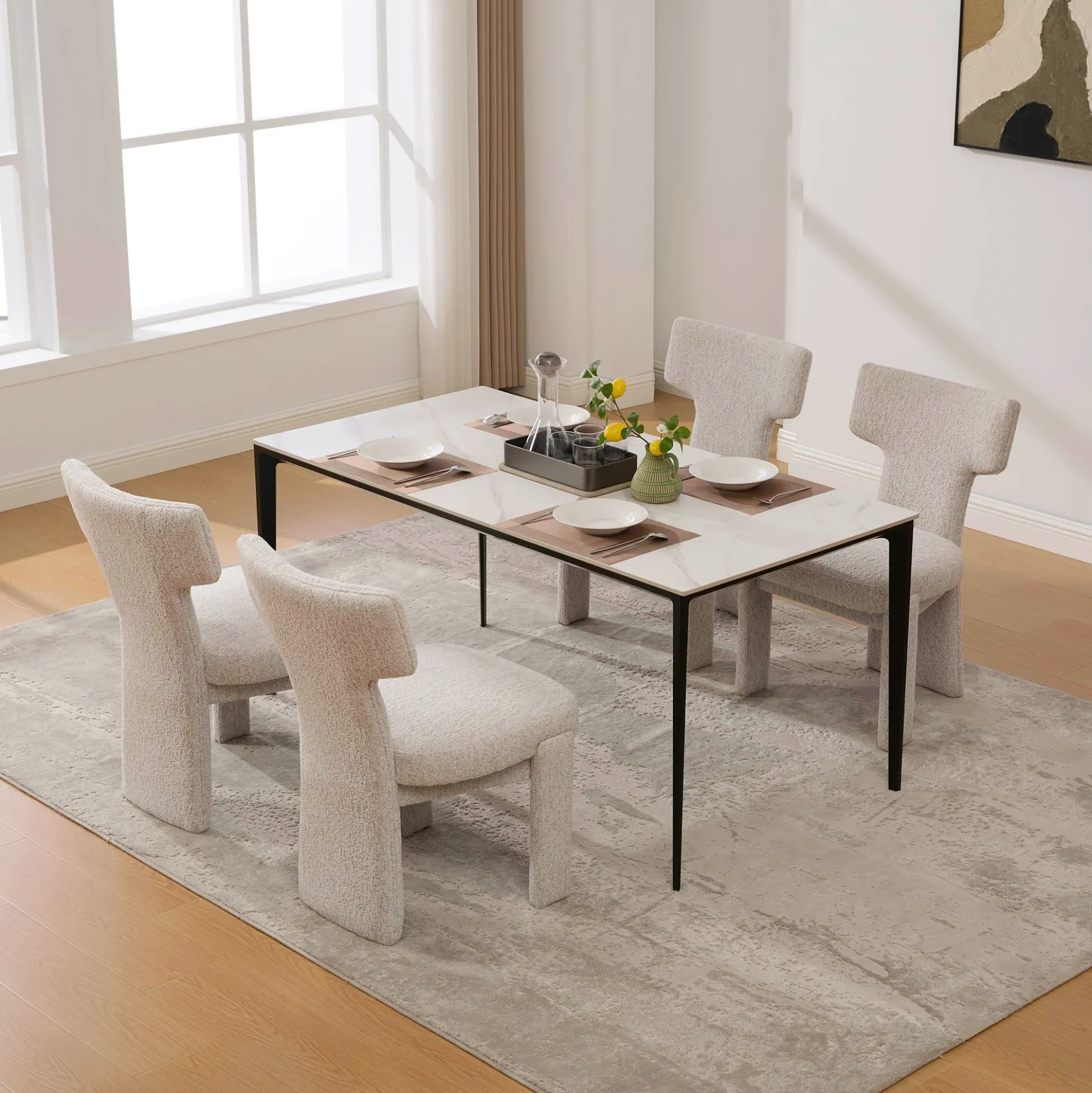 Curve Design Wide Modern Upholstered Chenille Dining Chair Set of 4