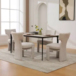 Curve Design Wide Modern Upholstered Chenille Dining Chair Set of 4