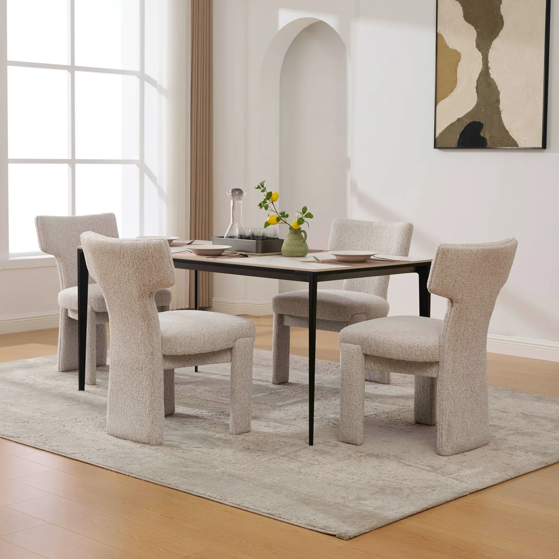 Curve Design Wide Modern Upholstered Chenille Dining Chair Set of 4