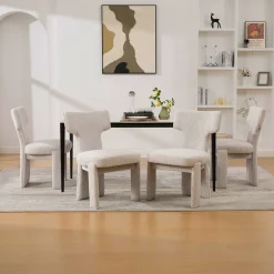 Curve Design Wide Modern Upholstered Chenille Dining Chair Set of 4