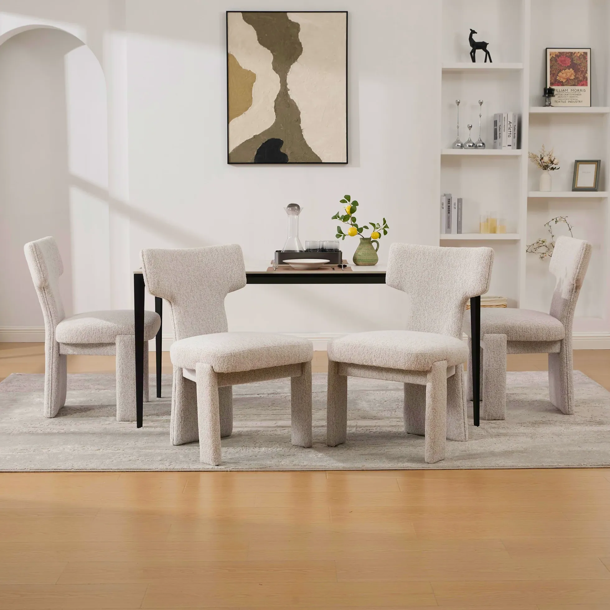 Curve Design Wide Modern Upholstered Chenille Dining Chair Set of 4