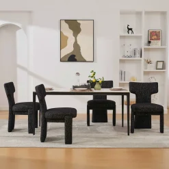 Curve Design Wide Modern Upholstered Chenille Dining Chair Set of 4