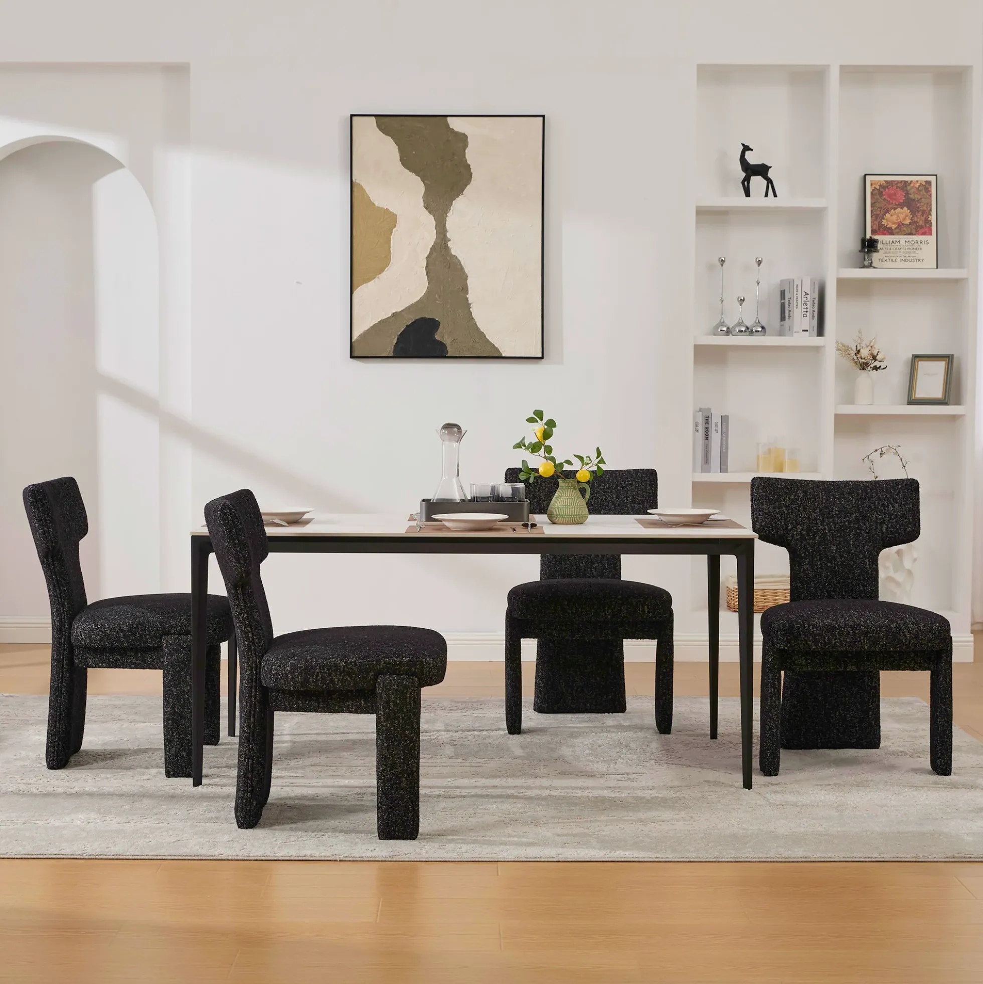 Curve Design Wide Modern Upholstered Chenille Dining Chair Set of 4