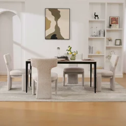Curve Design Wide Modern Upholstered Chenille Dining Chair Set of 4
