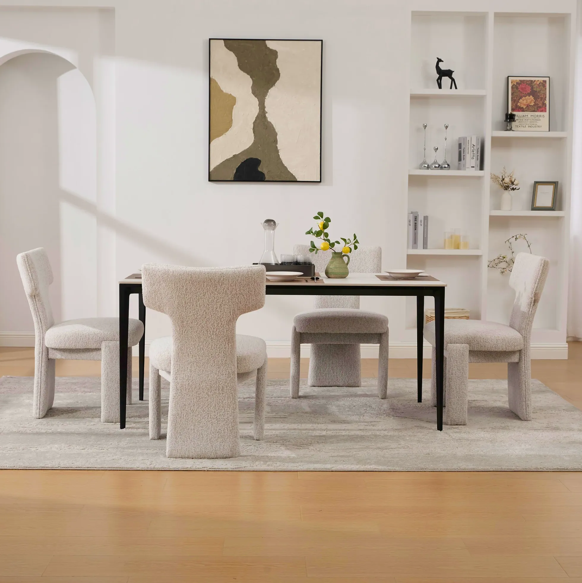 Curve Design Wide Modern Upholstered Chenille Dining Chair Set of 4