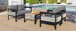 Curve Iron Outdoor Patio Loveseat Sofa Set with Table
