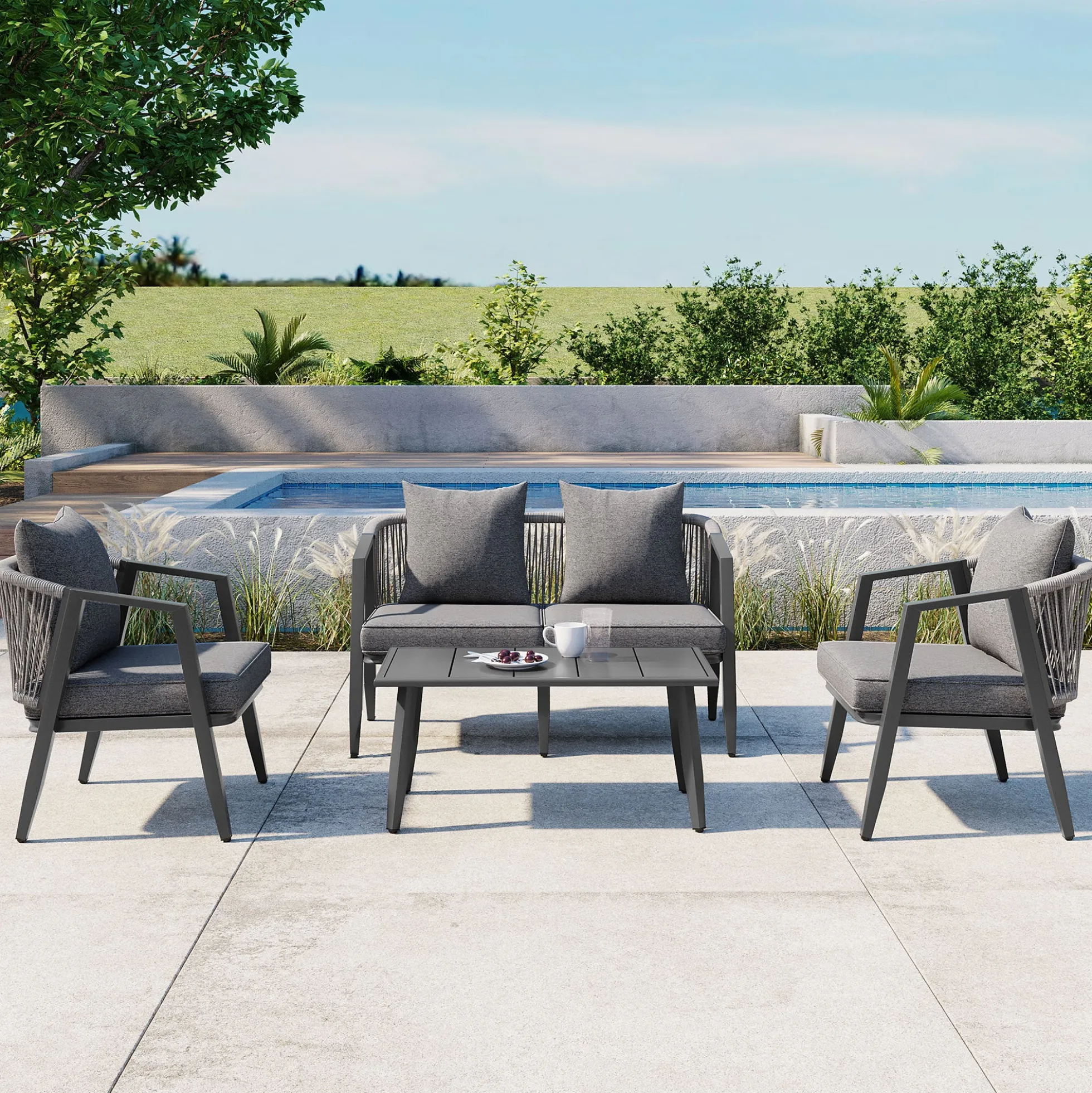 Curve Metal Rope Design Outdoor Loveseat Set