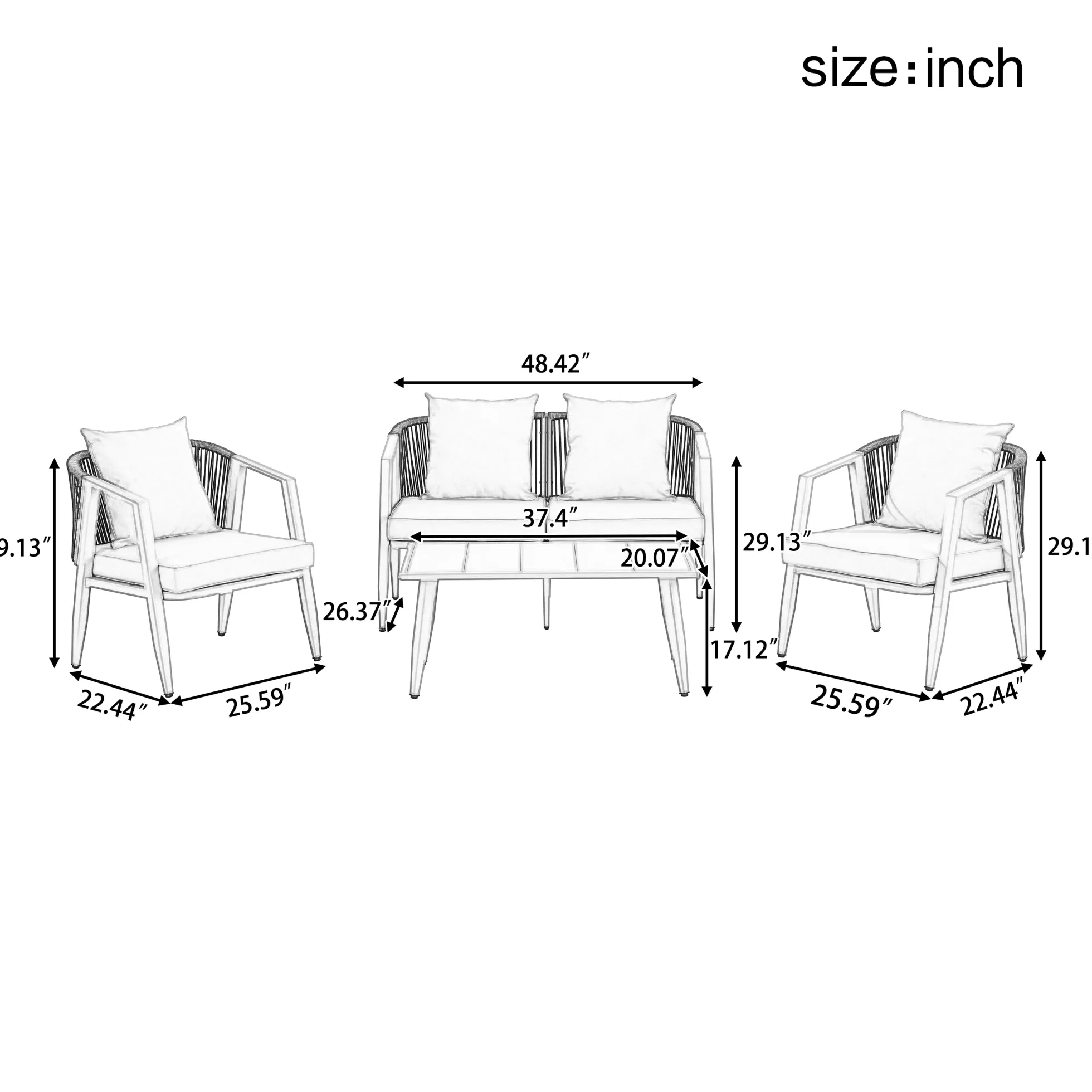 Curve Metal Rope Design Outdoor Loveseat Set