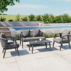 Curve Metal Rope Design Outdoor Loveseat Set