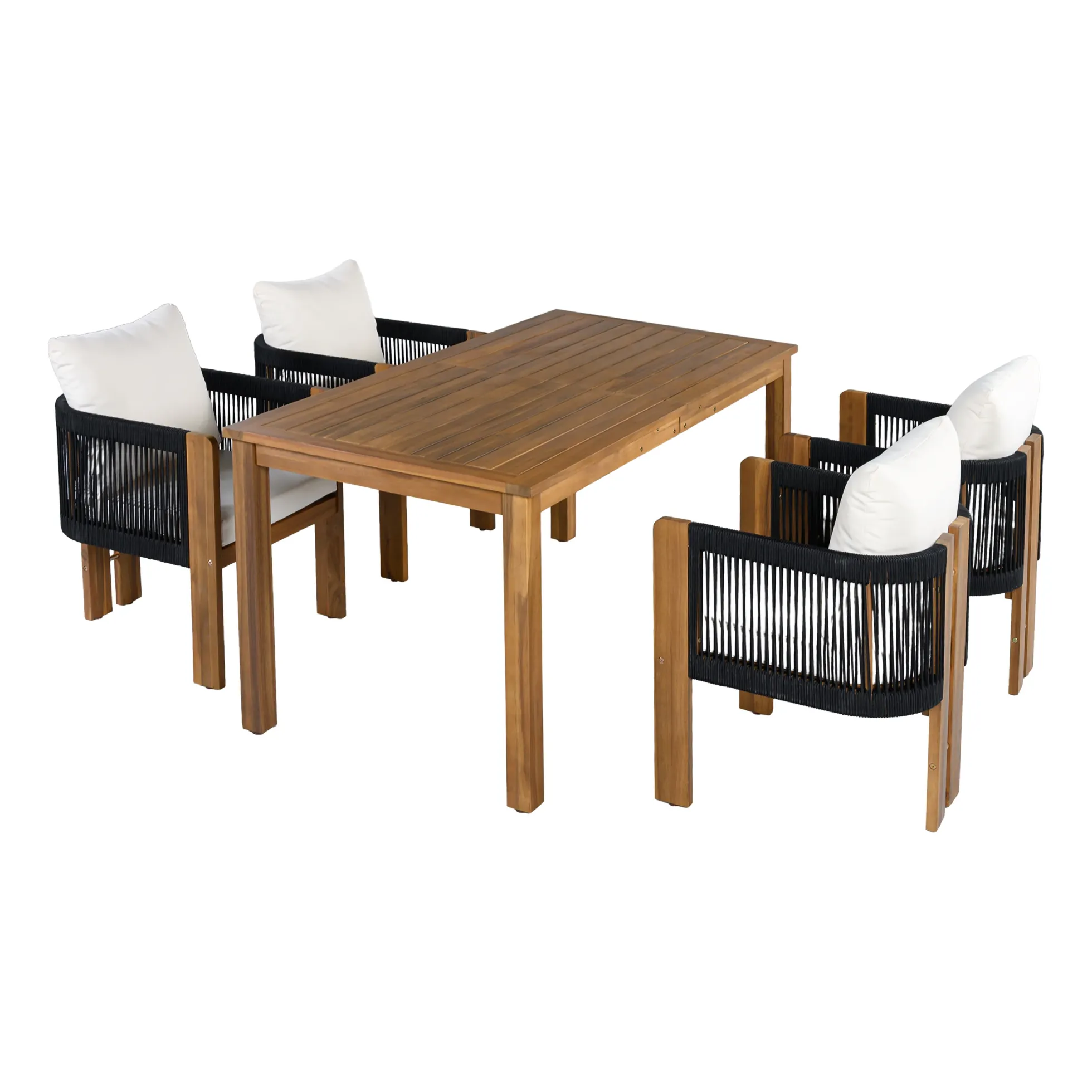 Curve Teak Wood Rope 5-Piece Outdoor Patio Dining Set for 4