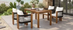 Curve Teak Wood Rope 5-Piece Outdoor Patio Dining Set for 4