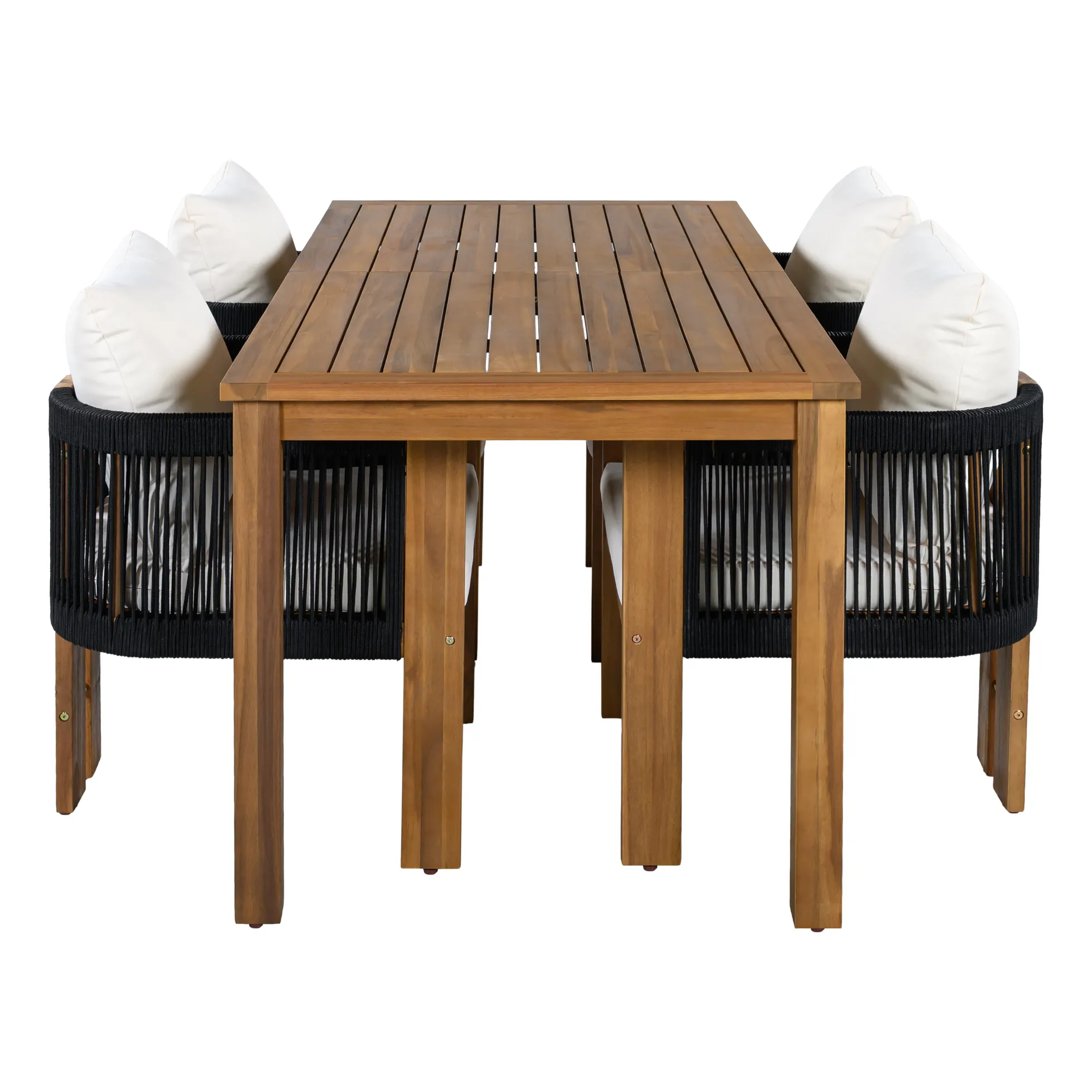 Curve Teak Wood Rope 5-Piece Outdoor Patio Dining Set for 4