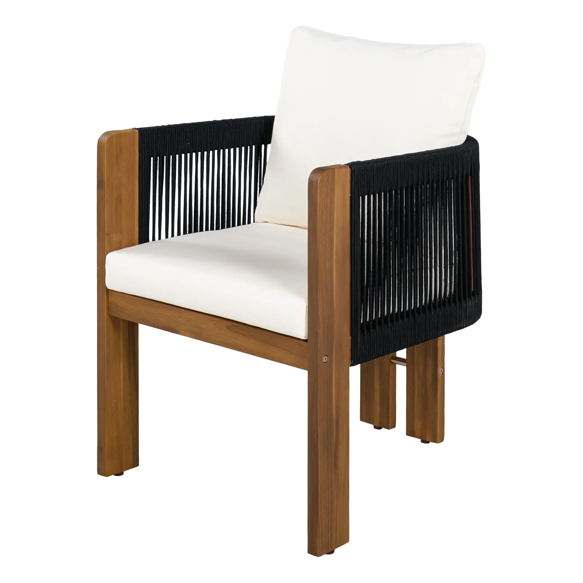 Curve Teak Wood Rope 5-Piece Outdoor Patio Dining Set for 4