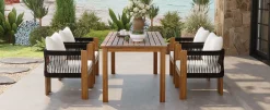 Curve Teak Wood Rope 5-Piece Outdoor Patio Dining Set for 4