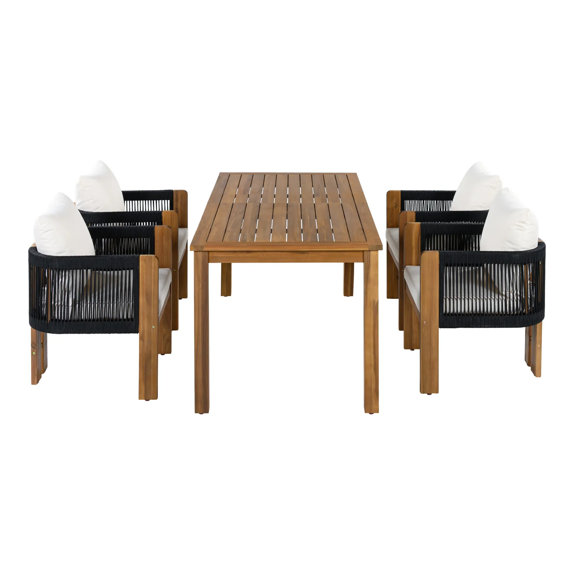 Curve Teak Wood Rope 5-Piece Outdoor Patio Dining Set for 4