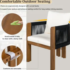 Curve Teak Wood Rope 5-Piece Outdoor Patio Dining Set for 4