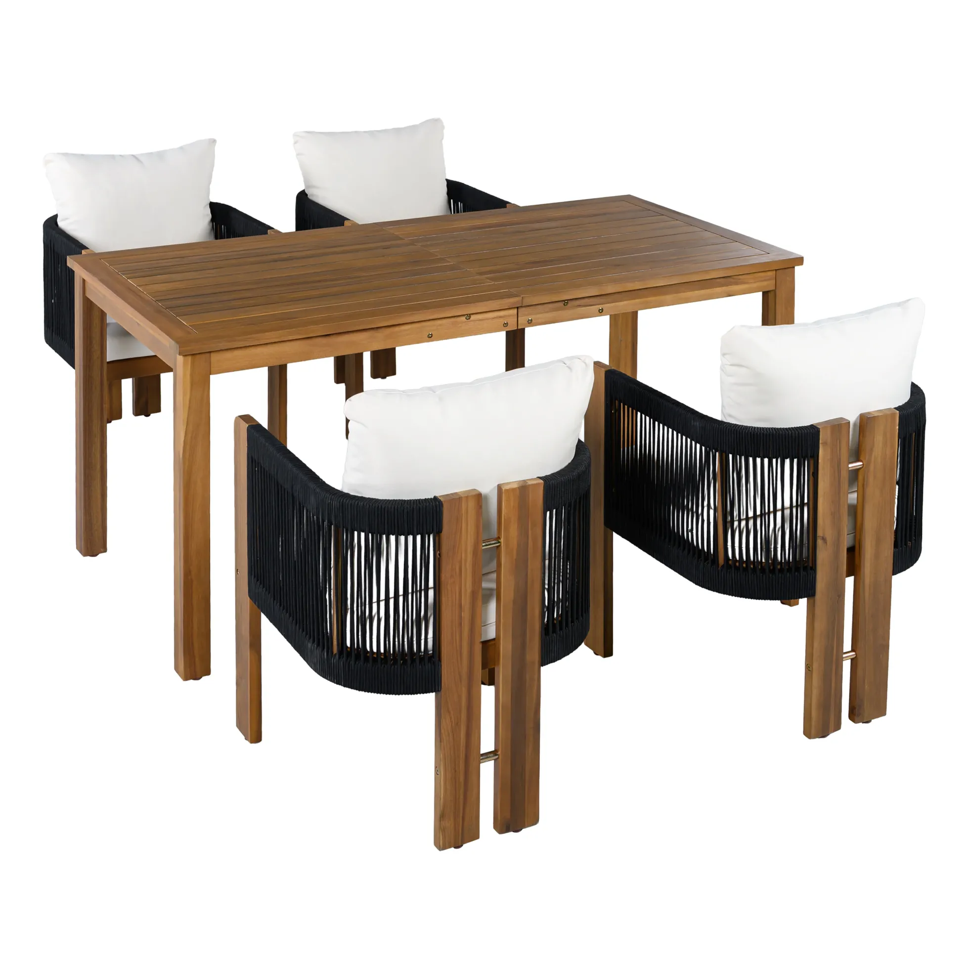 Curve Teak Wood Rope 5-Piece Outdoor Patio Dining Set for 4