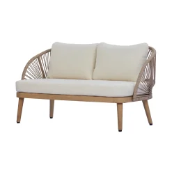 Curved Rope Design 4-Piece Acacia Wood Outdoor Patio Seating Set with Coffee Table