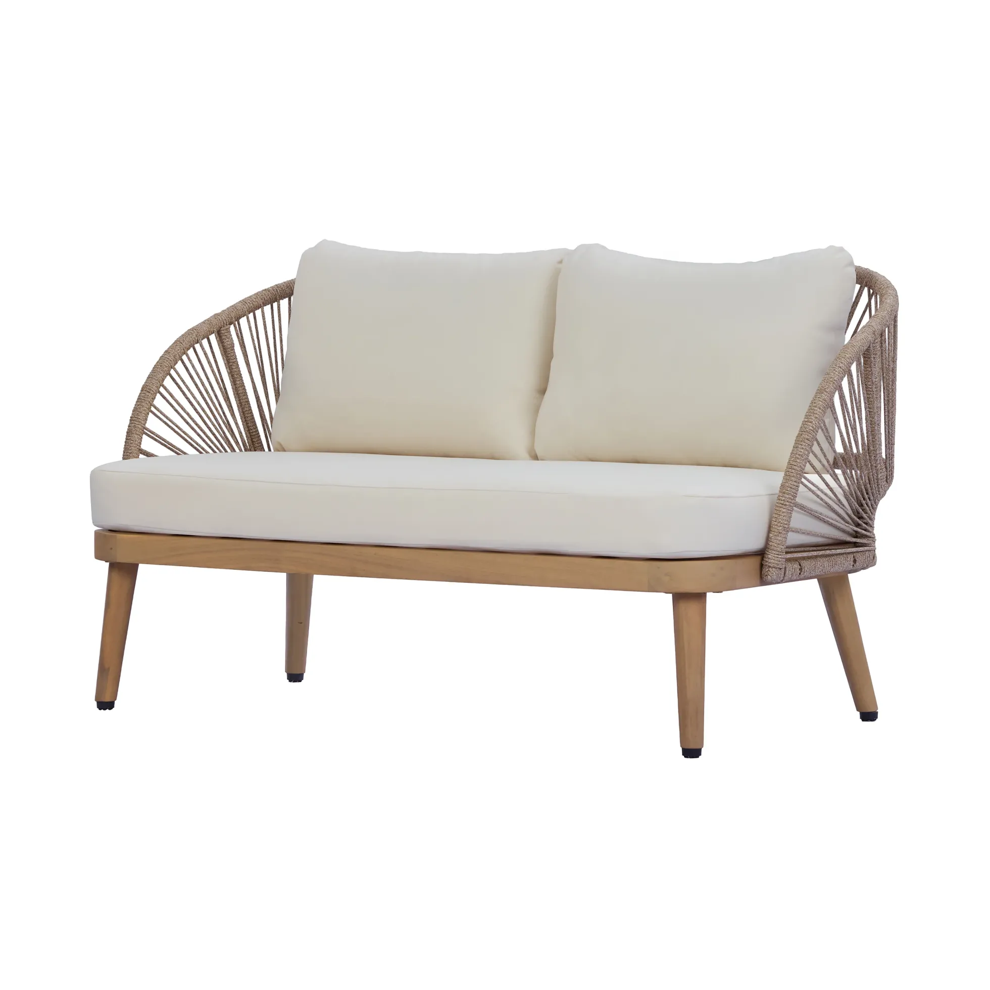 Curved Rope Design 4-Piece Acacia Wood Outdoor Patio Seating Set with Coffee Table