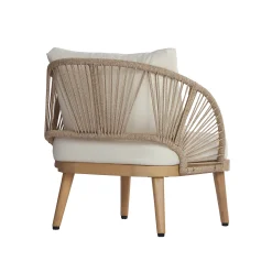 Curved Rope Design 4-Piece Acacia Wood Outdoor Patio Seating Set with Coffee Table