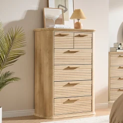 Curved Tall Fluted 6 Drawers Dresser Chest