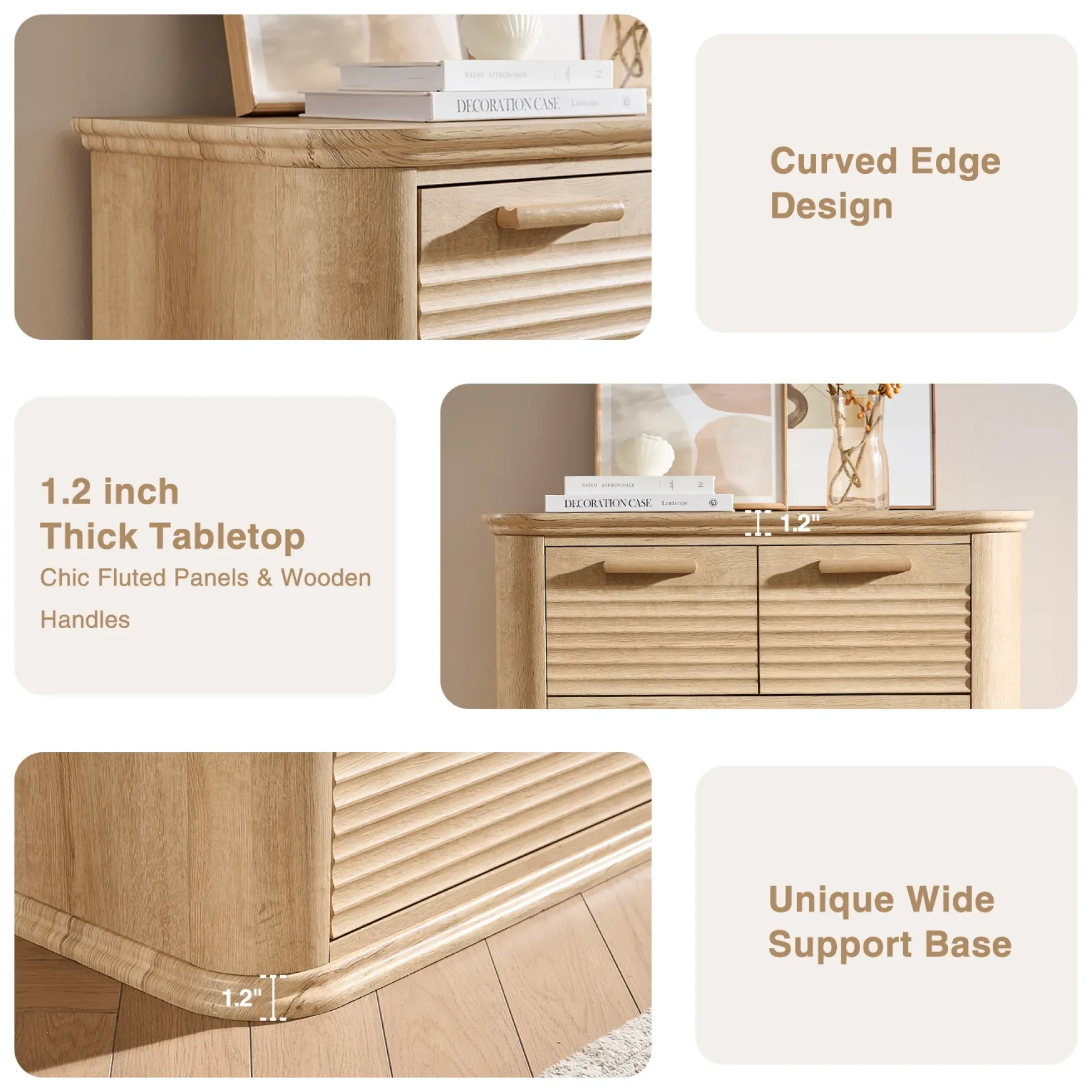 Curved Tall Fluted 6 Drawers Dresser Chest