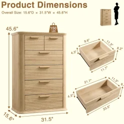 Curved Tall Fluted 6 Drawers Dresser Chest