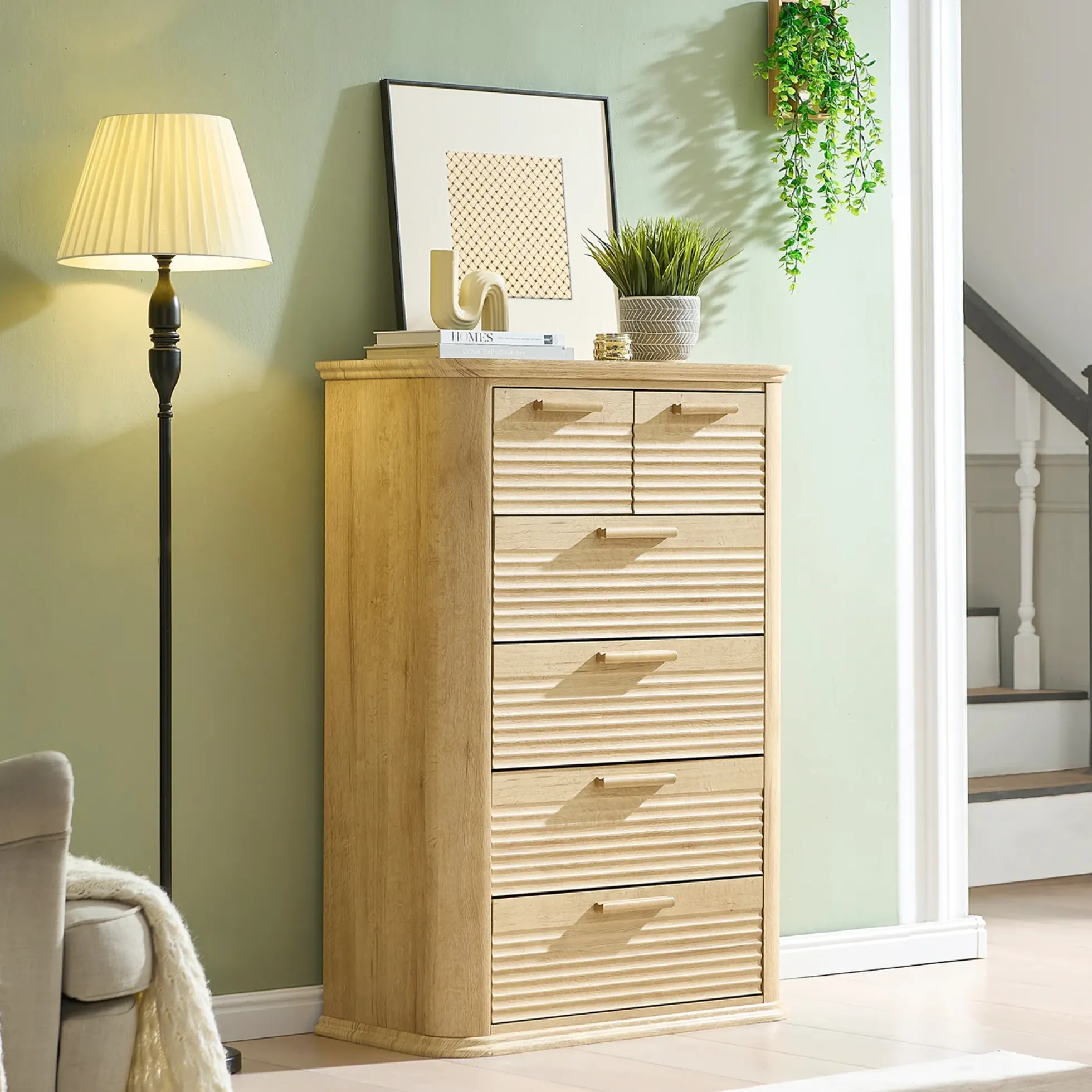 Curved Tall Fluted 6 Drawers Dresser Chest