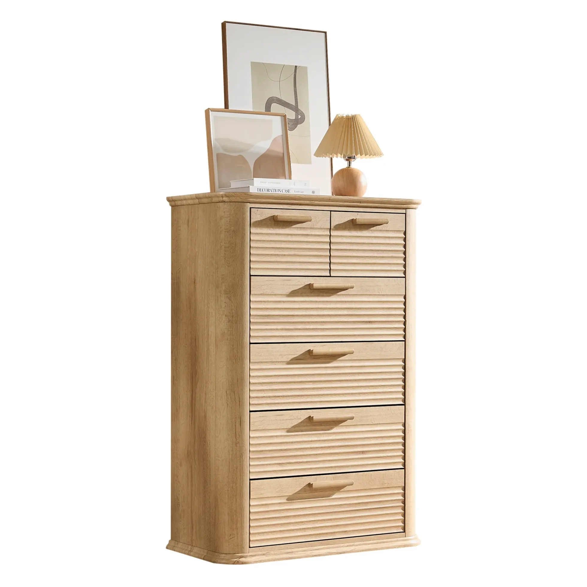 Curved Tall Fluted 6 Drawers Dresser Chest