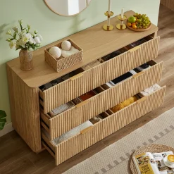 Curved wave Design Fluted 55' Wide Modern 6 Drawers Dresser