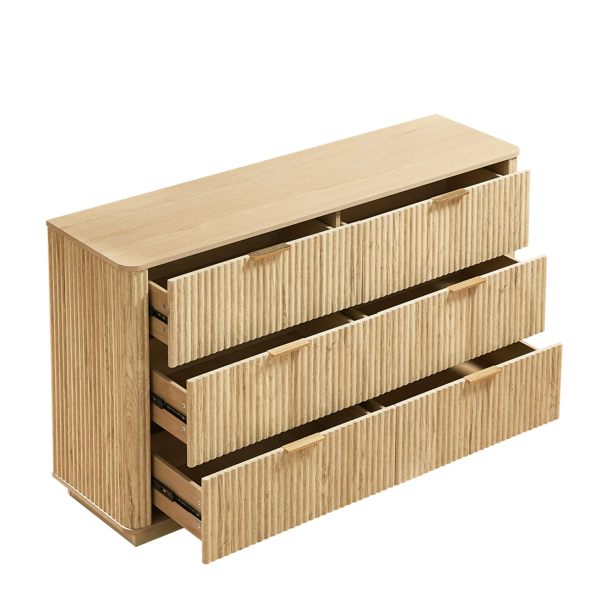 Curved wave Design Fluted 55' Wide Modern 6 Drawers Dresser